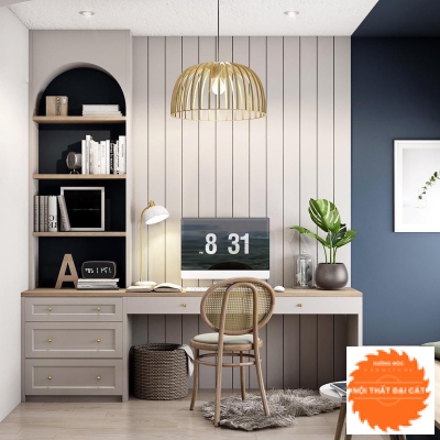 Bàn làm việc gỗ thiết kế kết hợp kệ sách BLV063