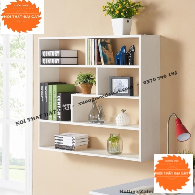Kệ sách gỗ màu trắng treo tường KS135