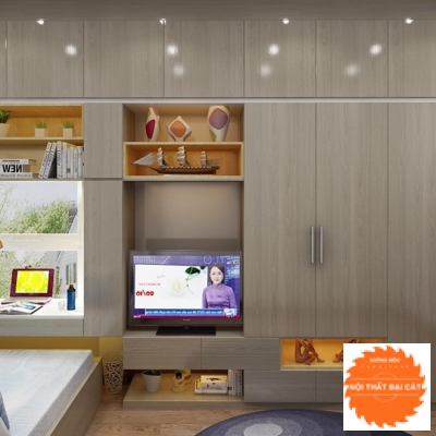 Tủ áo quần kết hợp kệ tivi - bàn học TA104