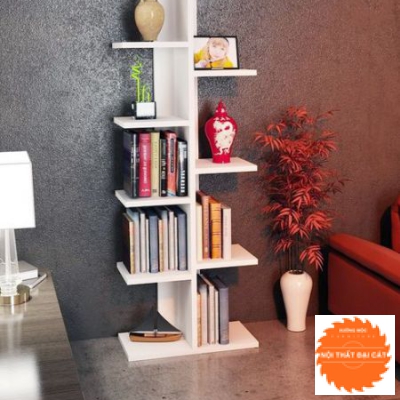 Kệ sách trang trí bằng gỗ tone trắng KS091