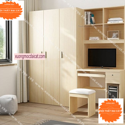 Tủ áo quần gỗ kết hợp bàn làm việc TA214
