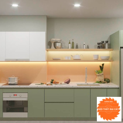 Tủ bếp thiết kế màu xanh lá hiện đại 