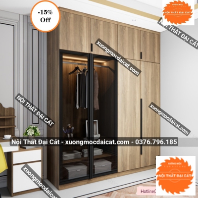 Tủ áo quần gỗ kết hợp kính MS22214