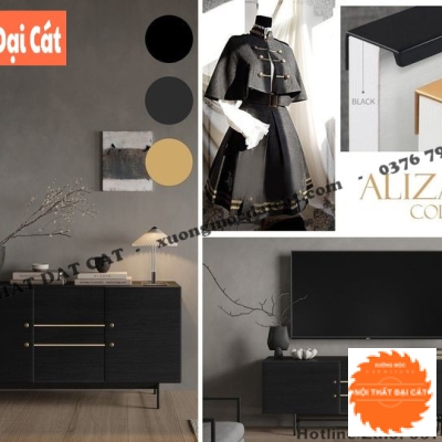 Kệ tivi gỗ công nghiệp tone đen KTV366