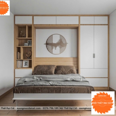 Giường gấp tích hợp tủ kệ GG015