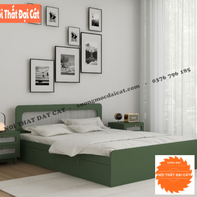 Giường ngủ gỗ kết hợp mây đẹp G128