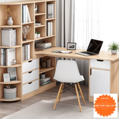 Bàn làm việc gắn liền kệ sách BLV050