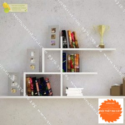 Kệ sách tông trắng thiết kế đẹp KS116