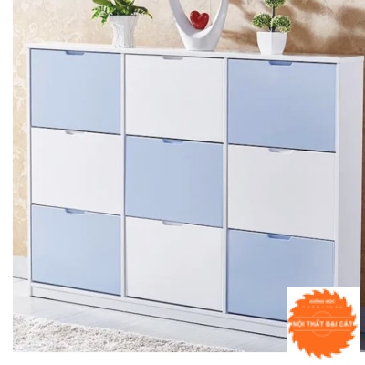 Tủ giày thiết kế xen kẽ trắng xanh TG103