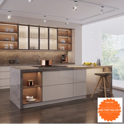 Tủ bếp chữ I thiết kế đa năng kèm đảo bếp TB0092