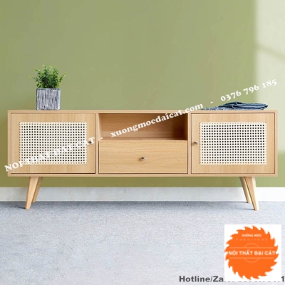 Kệ tivi gỗ kết hợp mây KTV353