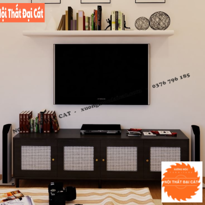 Kệ tivi gỗ mây 4 hộc mở KTV375