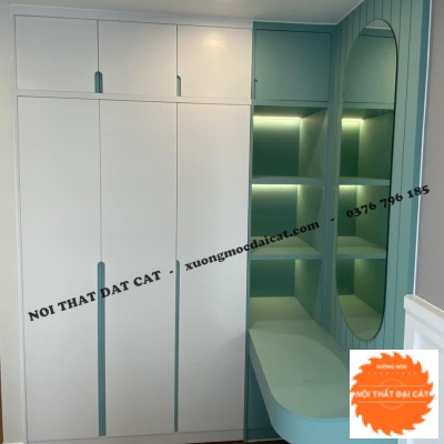 Tủ áo quần trắng kết hợp xanh MS22346