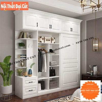 Tủ áo quần cửa lùa tone trắng cổ điển TA187