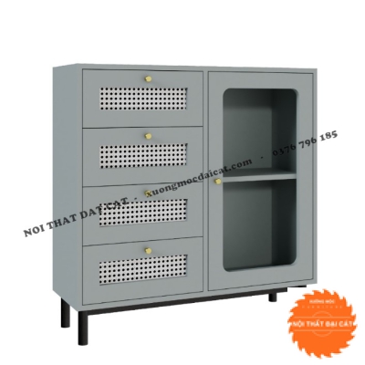 Tủ gỗ mây trưng bày, trang trí kết hợp kính TGM015