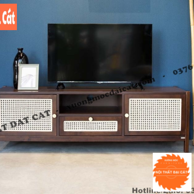 Kệ tivi thiết kế gỗ kết hợp mây KTV357