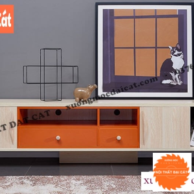 Kệ tivi màu gỗ kết hợp màu cam KTV392
