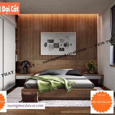 Vách ốp đầu giường thiết kế lam gỗ VOĐG032
