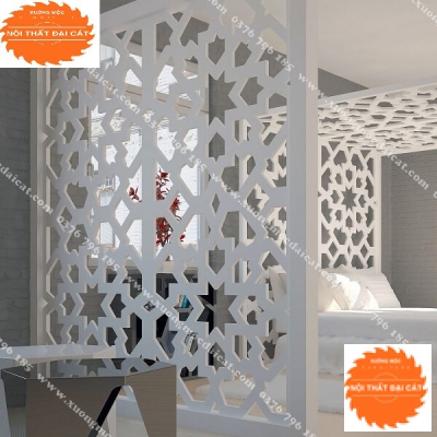 Vách ngăn gỗ CNC trang trí phòng ngủ VN069