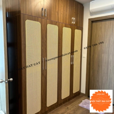 Tủ áo quần gỗ kết hợp mây TA468