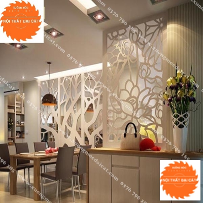 Vách ngăn gỗ họa tiết hình hoa kèm tủ giày VN071