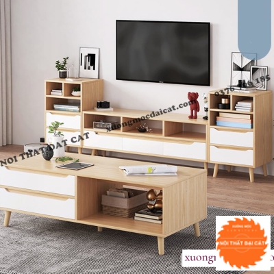 Bàn sofa gỗ thiết kế 2 hộc kéo BS043