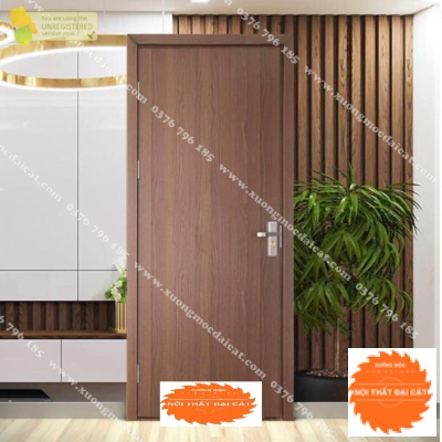 Cửa gỗ công nghiệp MDF màu nâu 