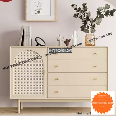 Tủ gỗ mây 4 hộc kéo, tủ trang trí, tủ để đồ cho bé TGM005