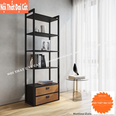 Kệ sách 5 tầng, 2 hộc kéo bằng gỗ KS196
