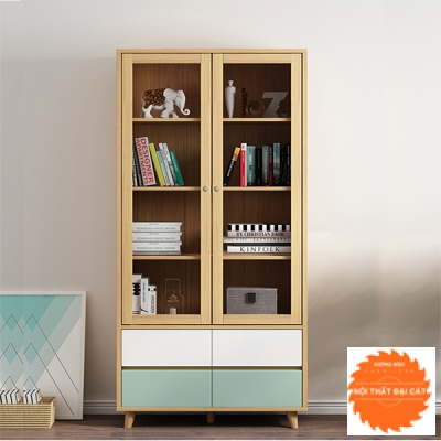 Kệ - tủ để sách gỗ kết hợp kính KS104