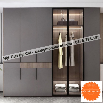 Tủ áo quần màu xám chì lọng kính MS22259