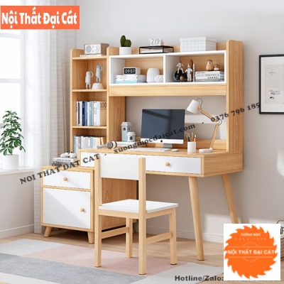 Bàn học gỗ công nghiệp kèm giá sách BH074