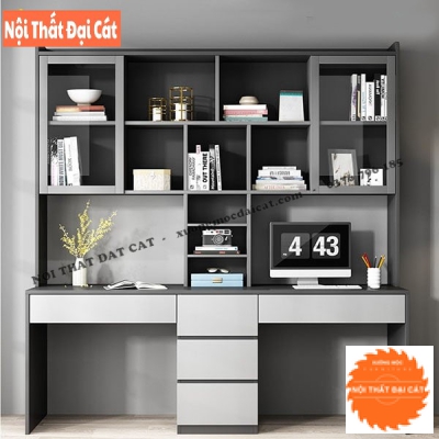 Bàn học kệ sách tone xám đen đẹp BH078