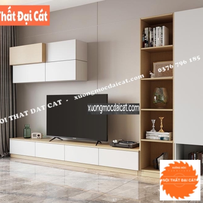 Kệ tivi tone trắng kết hợp kệ trang trí KTV061