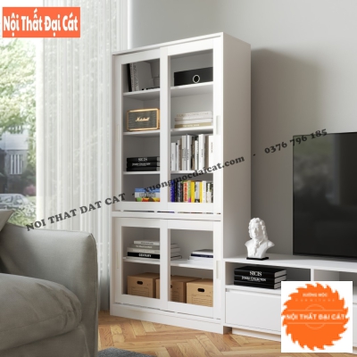 Kệ sách gỗ kính thiết kế cánh trượt KS211