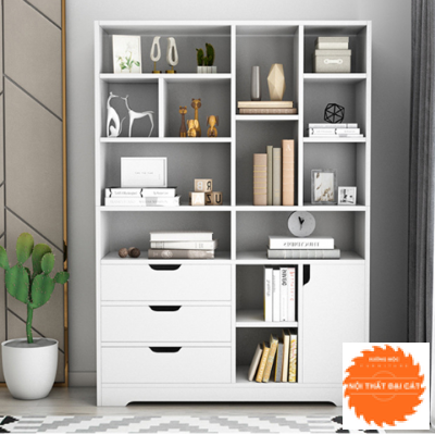 Kệ sách gỗ tone trắng hiện đại KS080