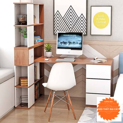 Bàn làm việc gỗ liền giá sách BLV079