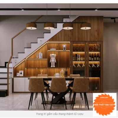 Thiết kế tủ kệ trang trí dưới cầu thang GCT056