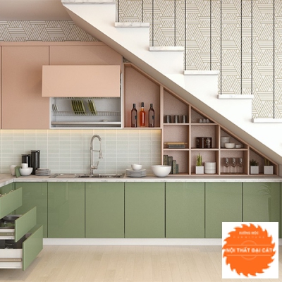 Gầm cầu thang làm phòng bếp đẹp GCT052