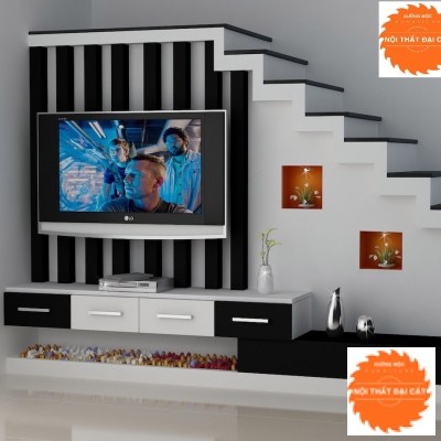 Gầm cầu thang phòng khách làm kệ tivi GCT025