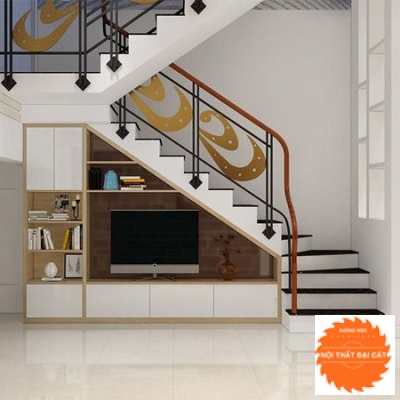 Gầm cầu thang phòng khách làm kệ tivi GCT032