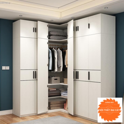 Tủ áo quần màu trắng thiết kế chữ L TA141