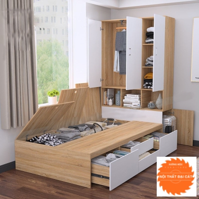 Giường ngủ thông minh MS00006 Kết hợp tủ áo quần- kệ sách