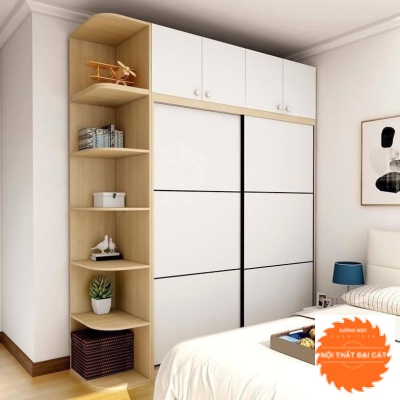 Tủ áo quần cửa lùa kết hợp kệ trang trí TA022