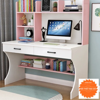 Bàn học kệ sách màu hồng dễ thương BH012