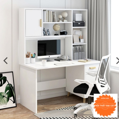 Bàn học tone trắng kết hợp  kệ sách BH020