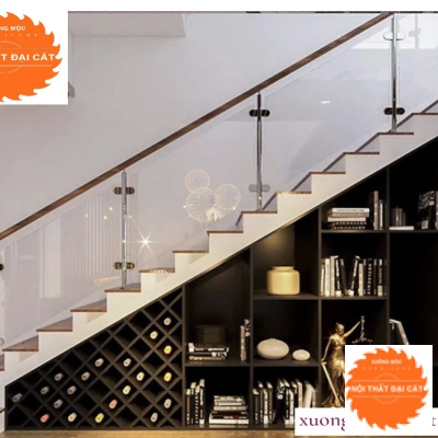 Gầm cầu thang trang trí kết hợp tủ rượu GCT006
