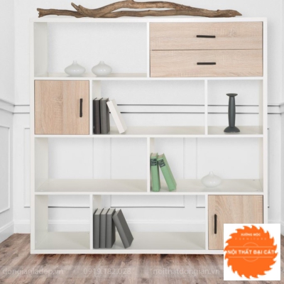 Tủ sách gỗ có cánh và ngăn kéo KS049