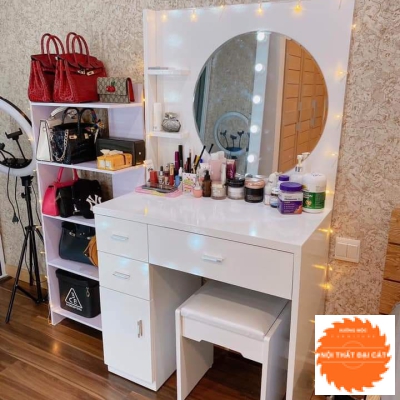 Bàn trang điểm gỗ trắng kính tròn BTĐ028