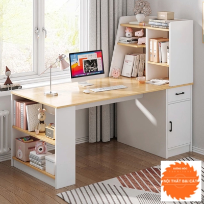 Bàn làm việc màu trắng phối màu gỗ đẹp BLV019